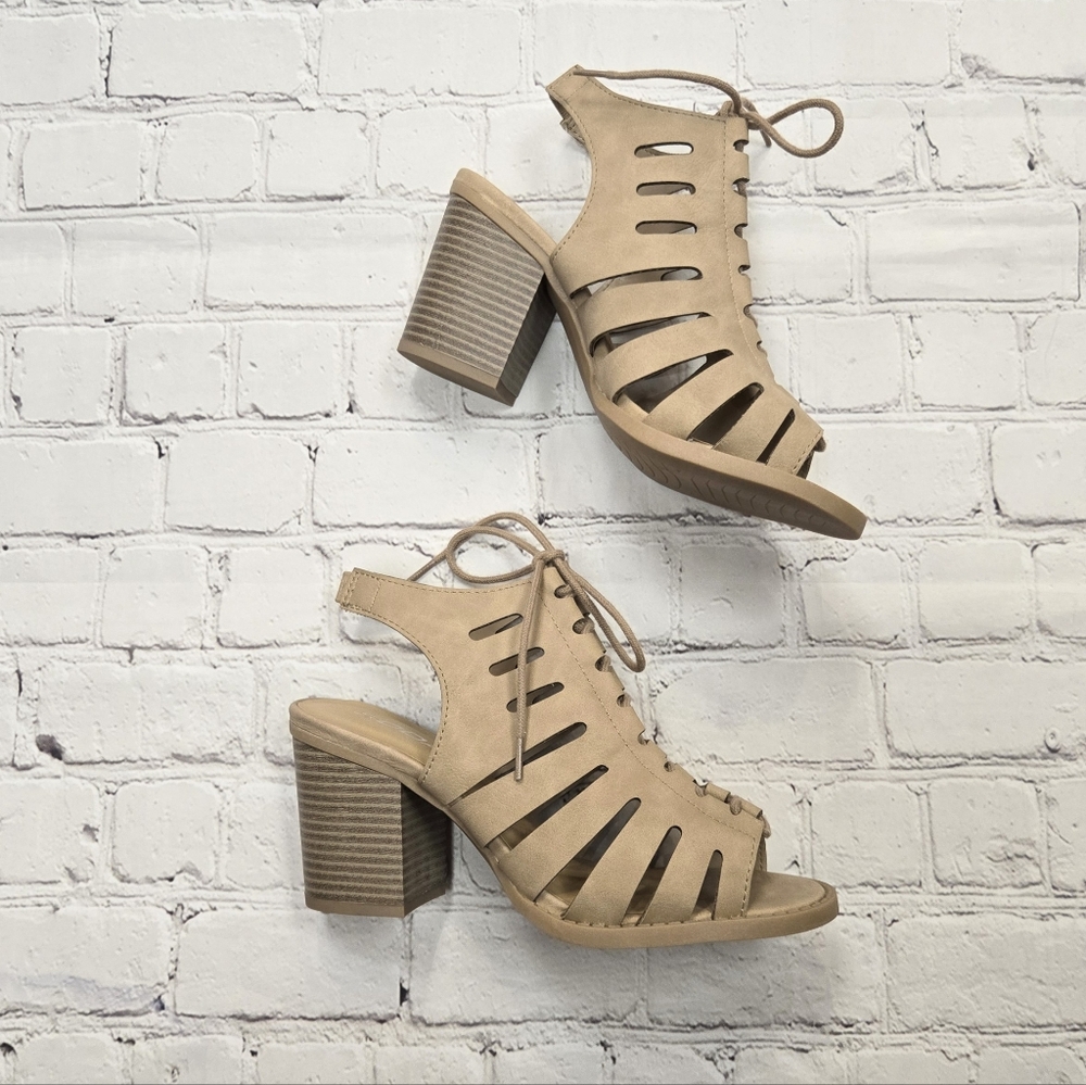 Slingback Lace Up PU Sandal Heels Women's Size 7